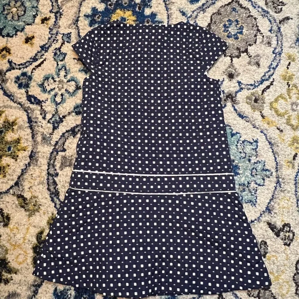 Janie and Jack Navy Dot Check Drop Waist Bow English Dress Size 2T